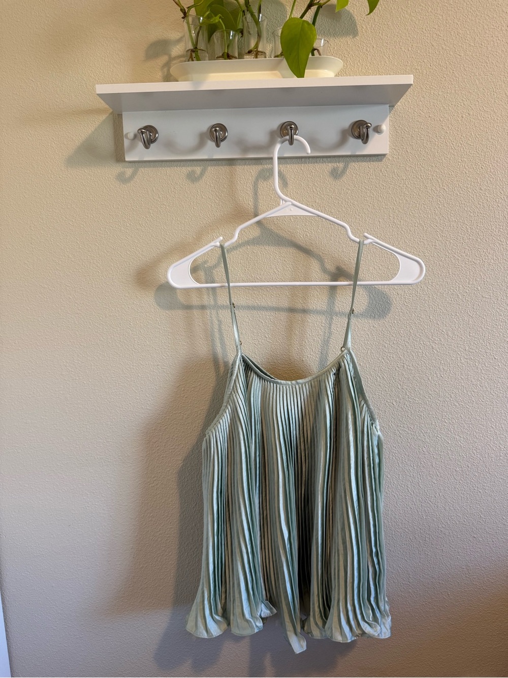 Anthropologie Light Sage Pleated Spaghetti-Strap Camisole